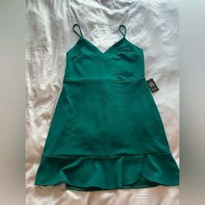Express Green Mini Dress with Bottom Ruffle